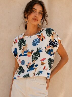 & Other Stories Paris Atelier Tropical Art Print Blouse Top
